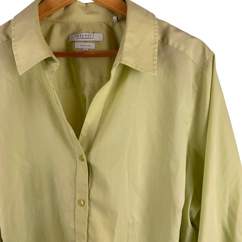 Foxcroft Button Down Shirt Women 20W Light Green Wrinkle Free 3/4 Sleeve Shaped